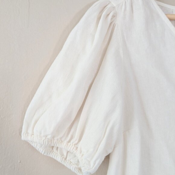 NWT Lauren Conrad Ivory Linen Blend Puff Sleeve V-Neck Top XS Vanilla Girl - Picture 5 of 11